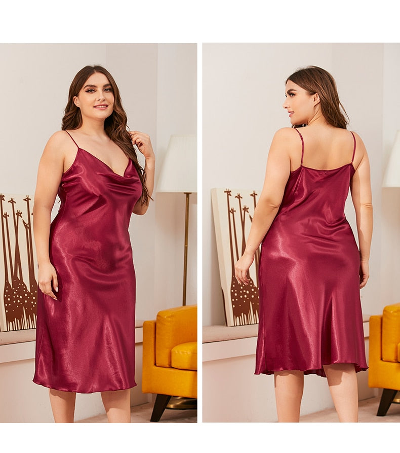 Large size Women's Sleepwear Satin Nightdress