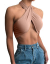 Sleeveless Strappy Cross Over Halter Wrap Crop Top