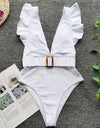 One Piece Flounced Open Back Swimsuit Bikini