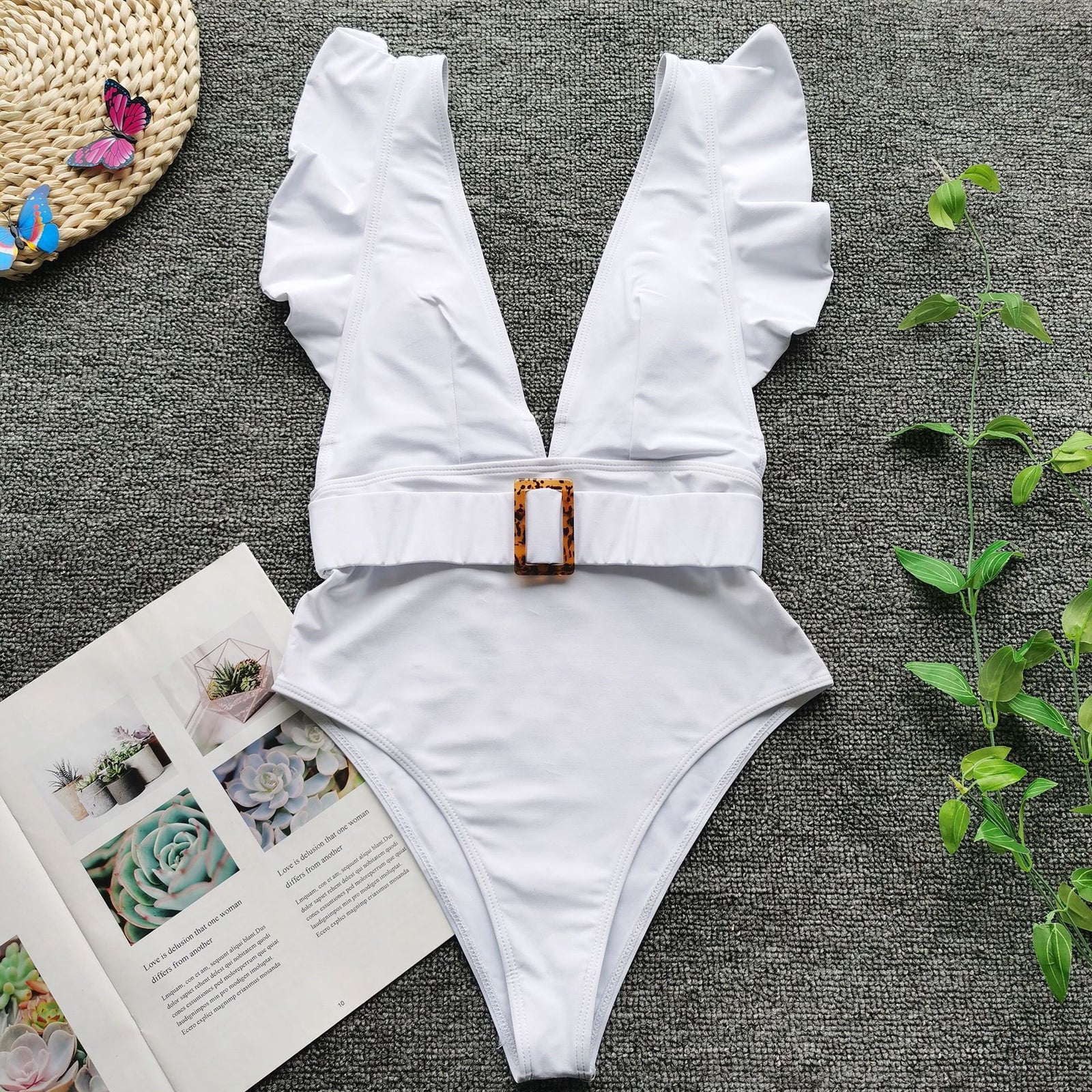 One Piece Flounced Open Back Swimsuit Bikini