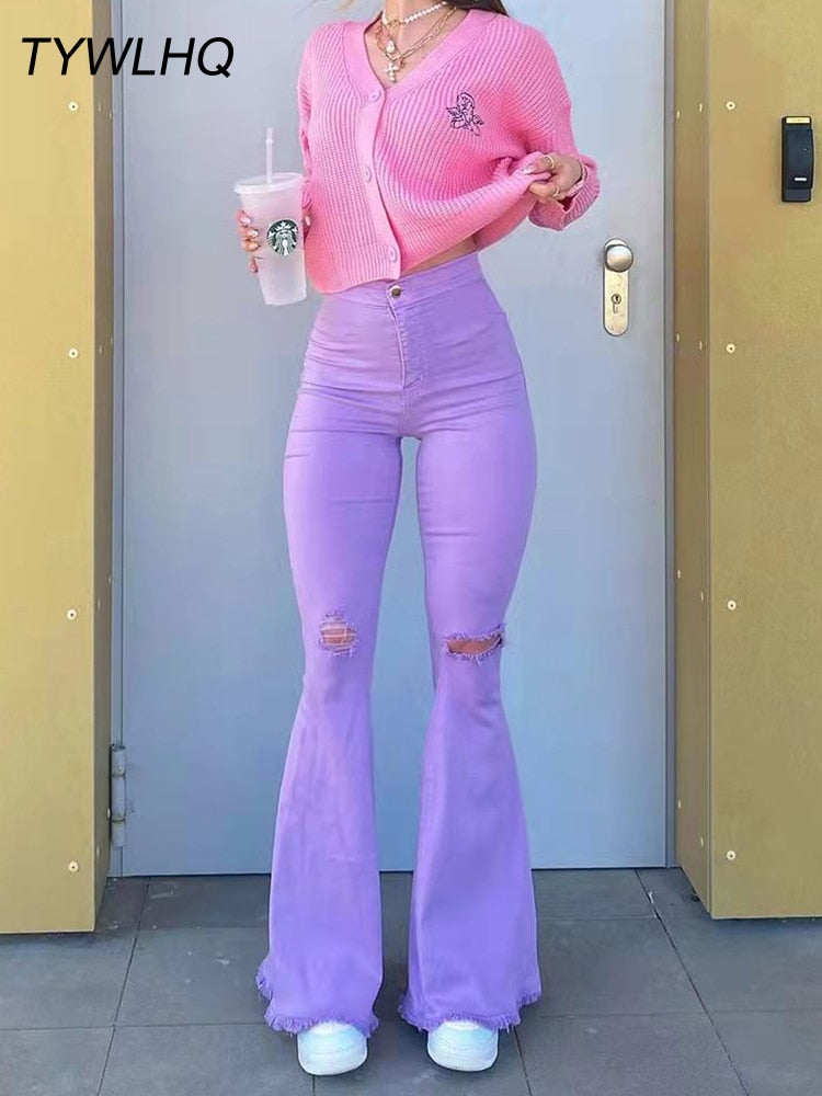 High Waist Flared  Stretch Jeans