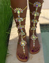 Gladiator Rhinestone High Buckle Strap Flat Sandals