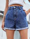 Rolled Hem Denim High Waist Straight Jean Shorts