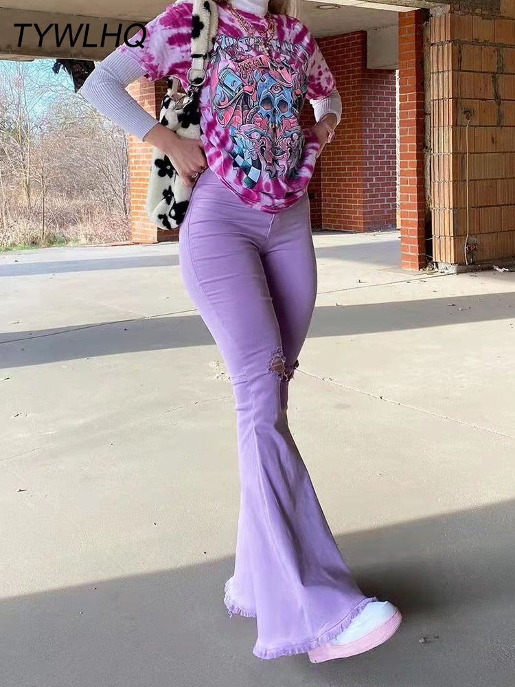High Waist Flared  Stretch Jeans