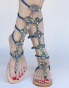 Gladiator Rhinestone High Buckle Strap Flat Sandals