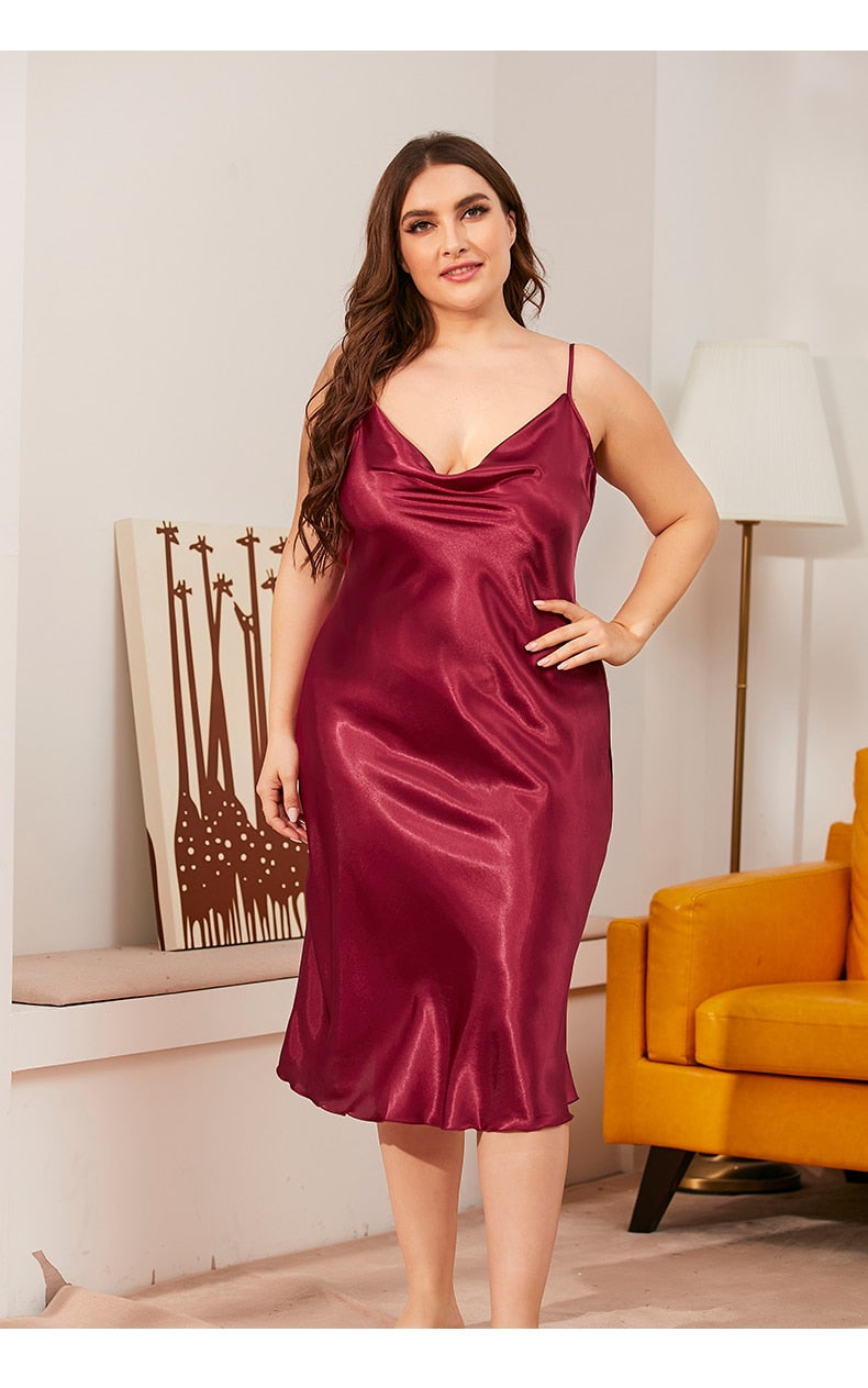 Large size Women's Sleepwear Satin Nightdress