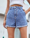 Rolled Hem Denim High Waist Straight Jean Shorts