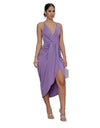 2021 Summer New Casual Purple Chiffon Lace Up Backless Bohemia Split Maxi Sun Dress for Women Pleated Sling Casual Women's Dress