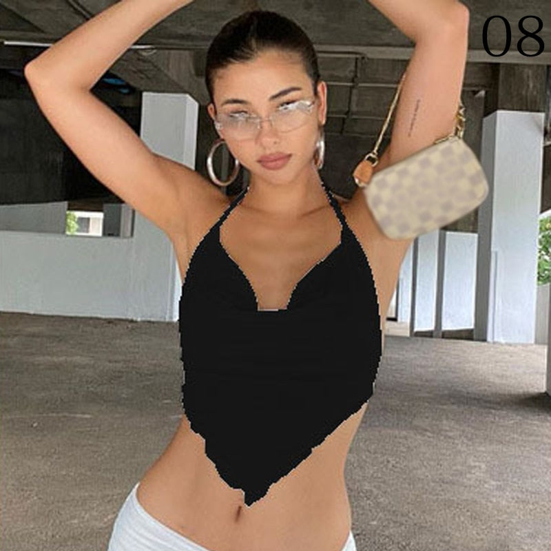 Square Neck Backless Bowknot Satin Vest Tank Top