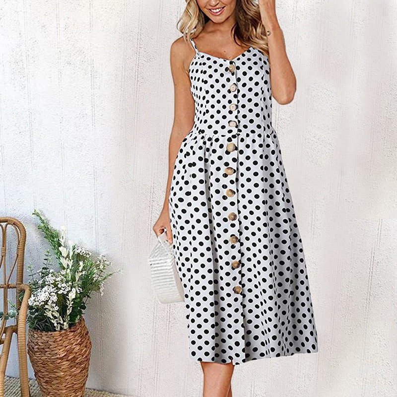 Casual Print Sexy Spaghetti Strap V-Neck Sundress