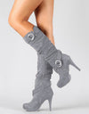 Knee High High Heel Round Toe Boots