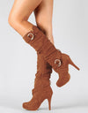 Knee High High Heel Round Toe Boots