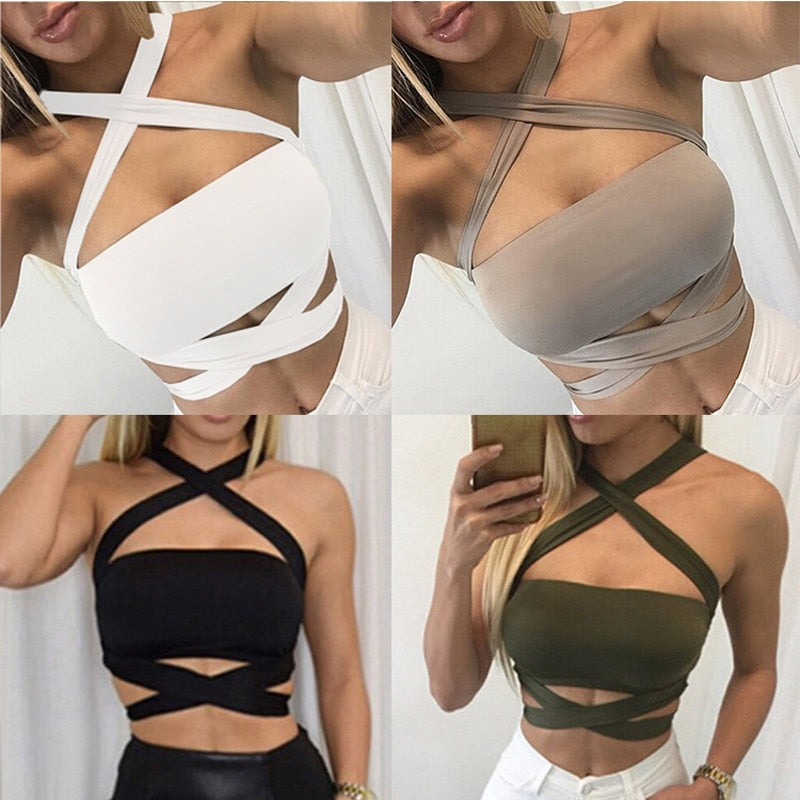 Sexy Criss Cross Halter Bandage Crop Top