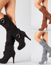 Knee High High Heel Round Toe Boots