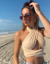 Sleeveless Strappy Cross Over Halter Wrap Crop Top