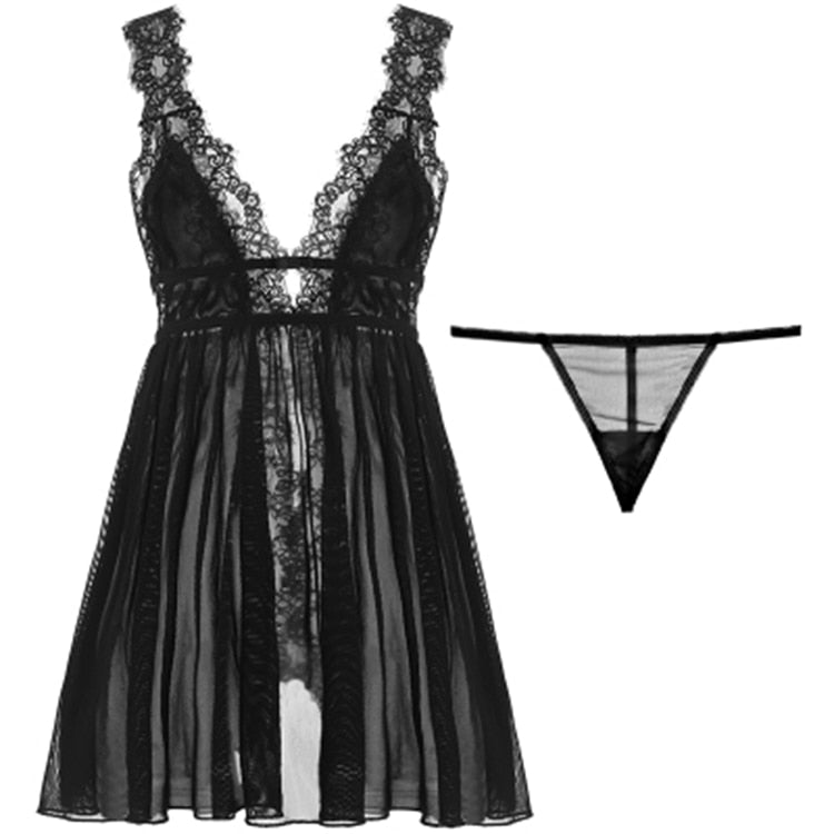 Women's V-Neck Lace Pajama Nightgown