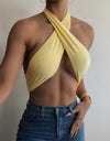 Sleeveless Strappy Cross Over Halter Wrap Crop Top