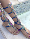Gladiator Rhinestone High Buckle Strap Flat Sandals