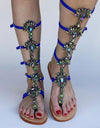 Gladiator Rhinestone High Buckle Strap Flat Sandals