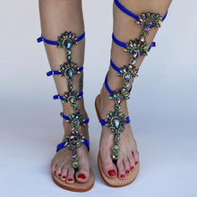 Load image into Gallery viewer, Gladiator Rhinestone High Buckle Strap Flat Sandals
