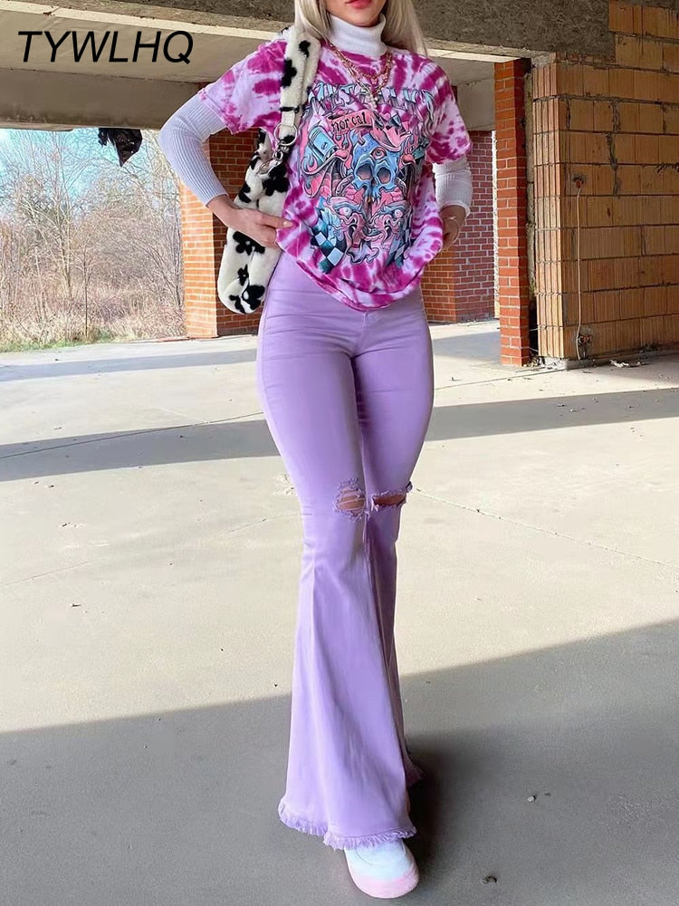 High Waist Flared  Stretch Jeans