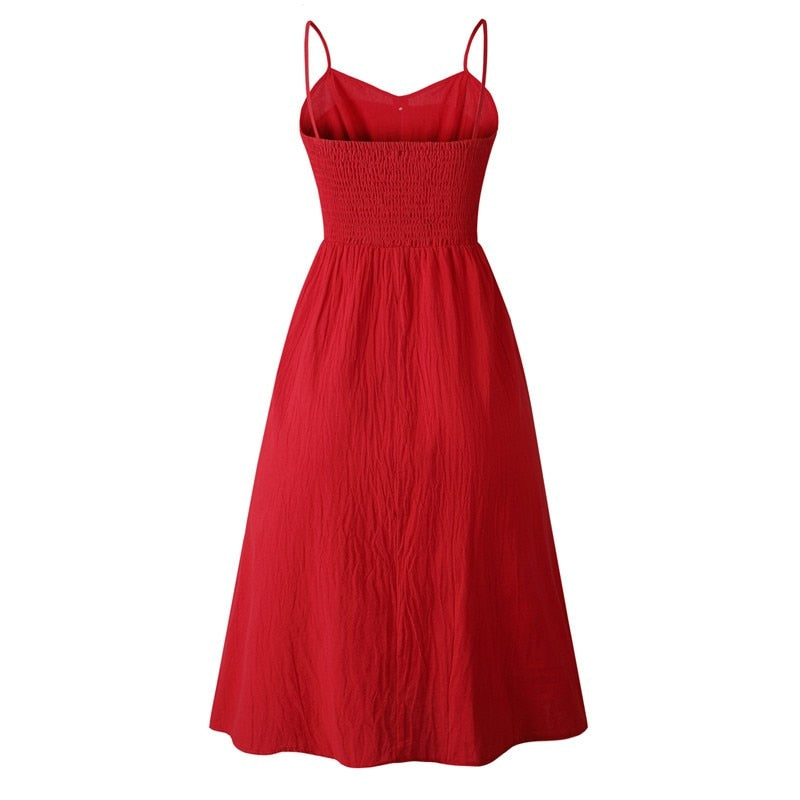 Casual Print Sexy Spaghetti Strap V-Neck Sundress