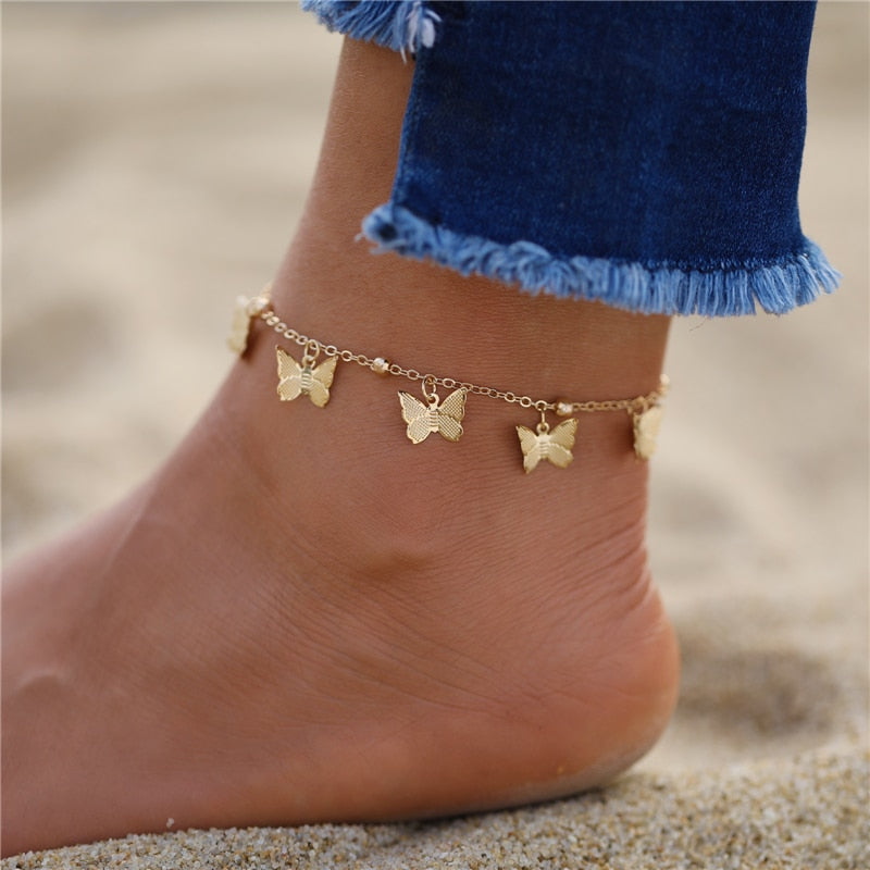 Bohemian Gold Or Silver Butterfly Anklets