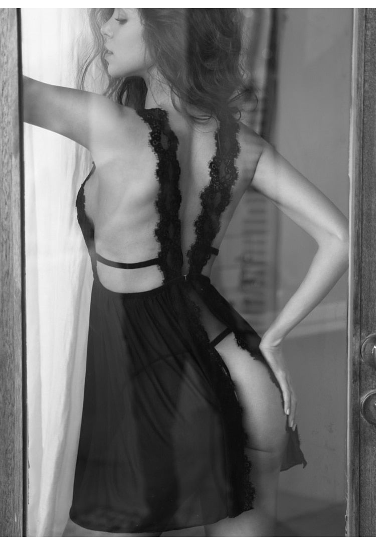 Women's V-Neck Lace Pajama Nightgown