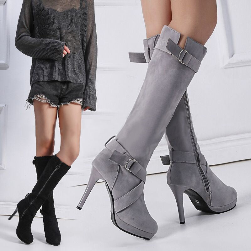 Knee High High Heel Round Toe Boots