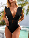 One Piece Flounced Open Back Swimsuit Bikini