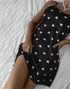 Satin Heart Print Chemise Short Nightdress