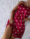 Satin Heart Print Chemise Short Nightdress