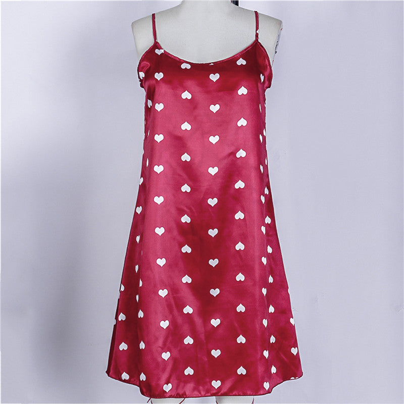 Satin Heart Print Chemise Short Nightdress