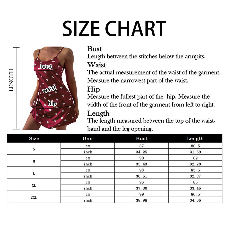 Satin Heart Print Chemise Short Nightdress
