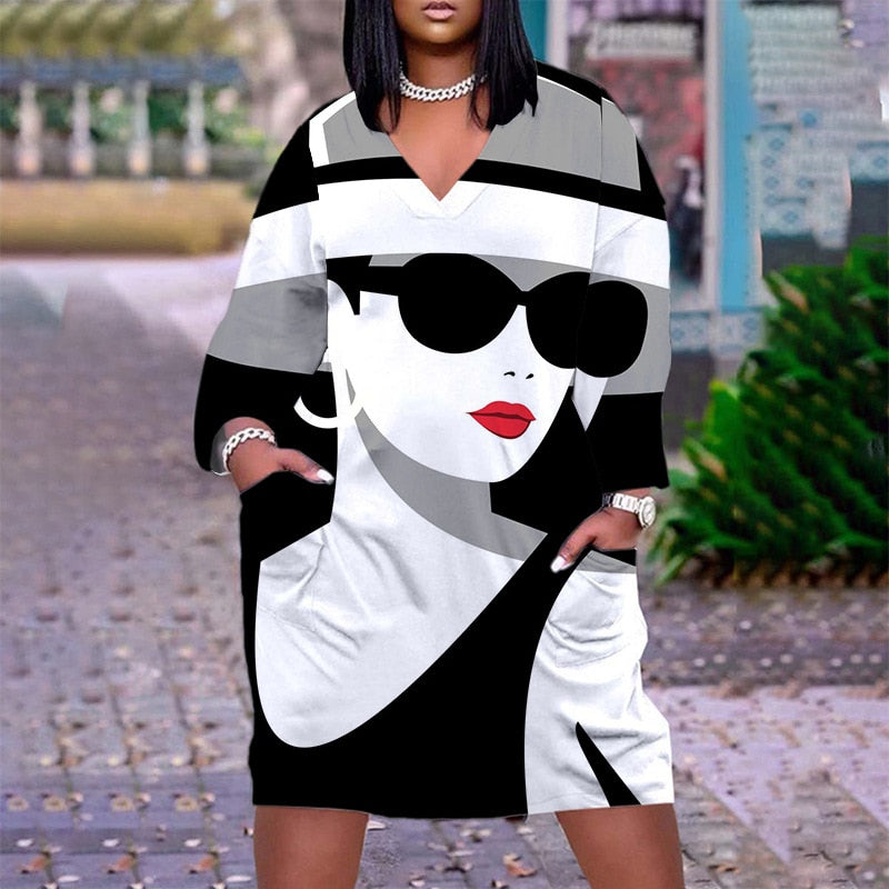 Cute Long Sleeve Printed pullover dress