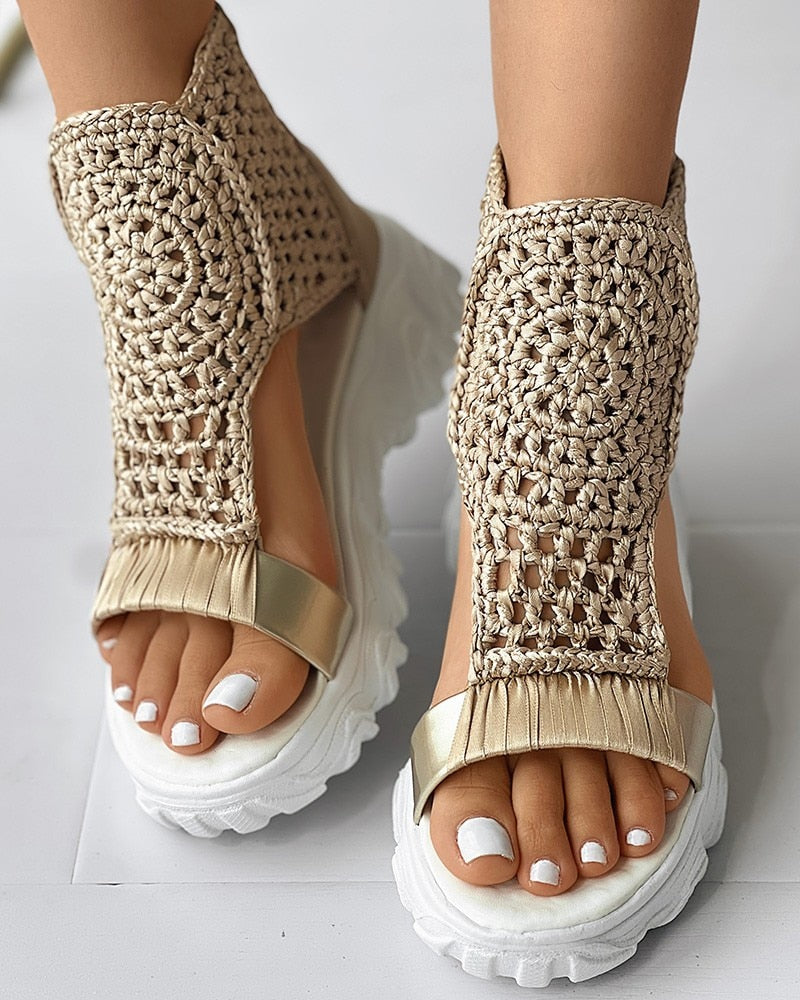 Knitted Braided Geometric Wedge Sandals