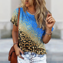 将图片加载到图库查看器，O Neck Leopard Print Short Sleeve Pullover T Shirt
