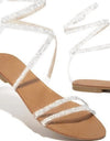 Cross Tied Crystal Flat Sandals