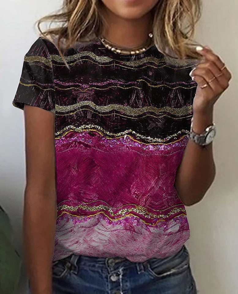O Neck Leopard Print Short Sleeve Pullover T Shirt