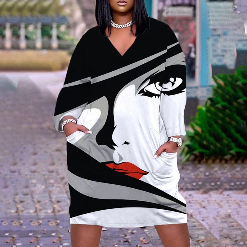 Cute Long Sleeve Printed pullover dress