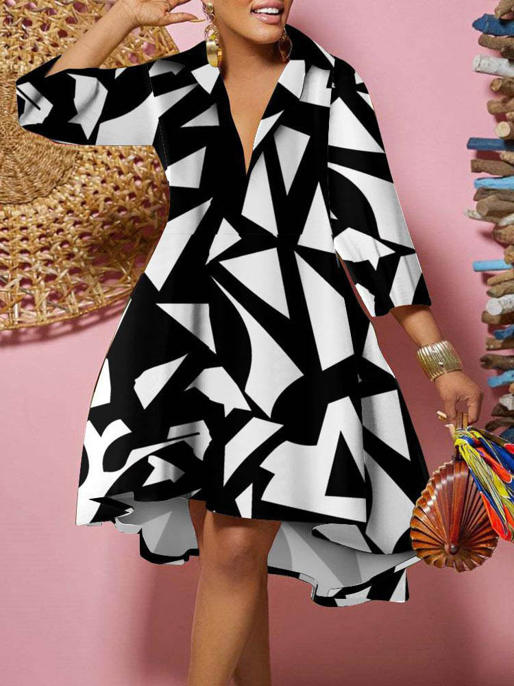Fashion Print Loose Camouflage Irregular Dress