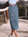 Women's Button A-line Side Split High Waist Denim Skirt