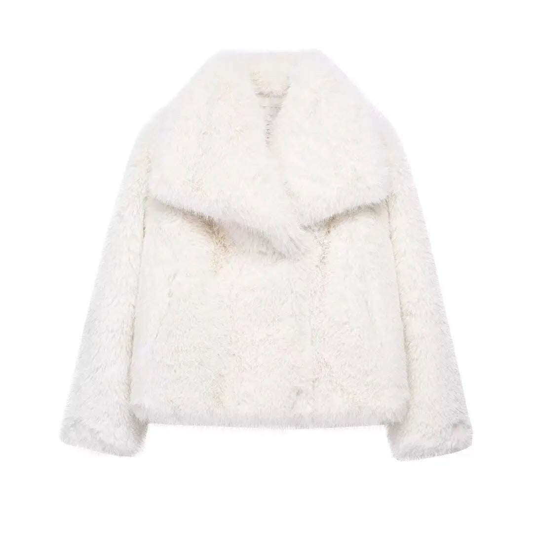 Faux Fur Coat Long Sleeve Front Snap-button Thick Coat