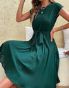 Elegant Casual O Neck Pleated Midi Sundress