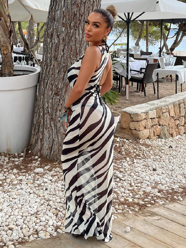 Transparent Zebra Print Beach Dress