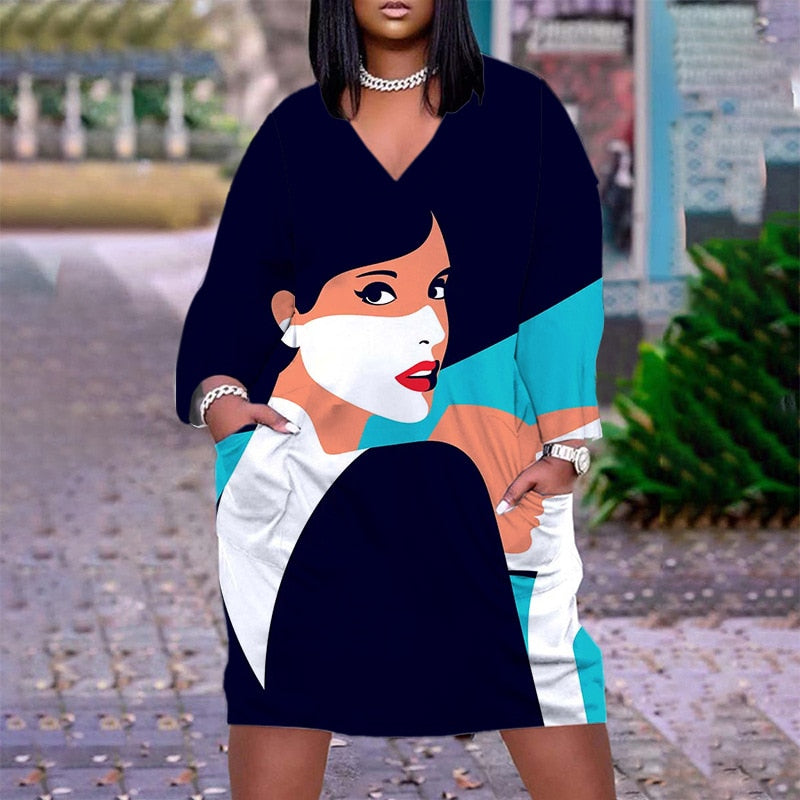 Cute Long Sleeve Printed pullover dress
