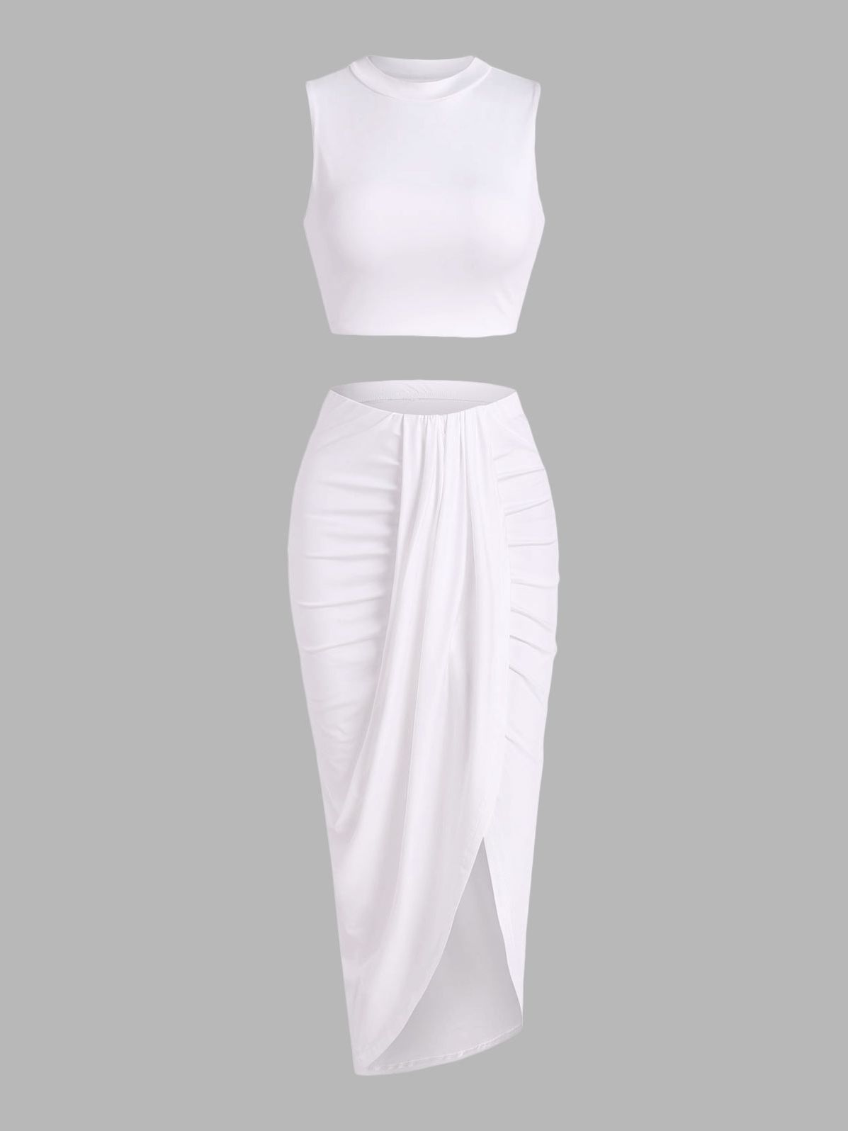 Two Piece Sleeveless Crop Top Summer Skirt
