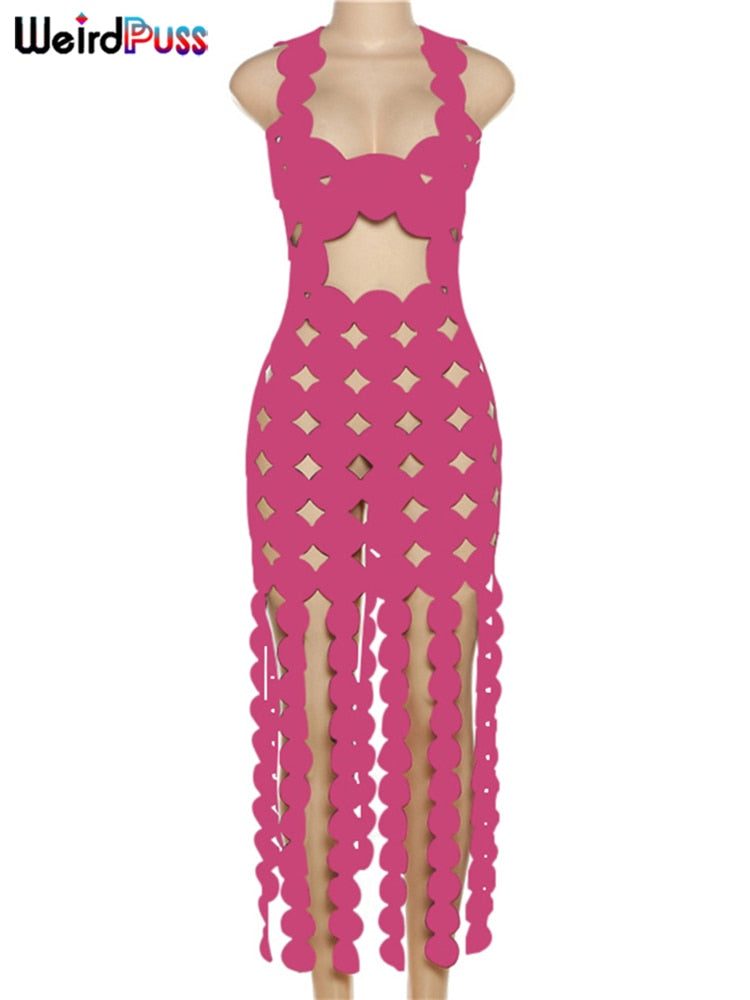 Sleeveless Hollow Coquette See Through Dress
