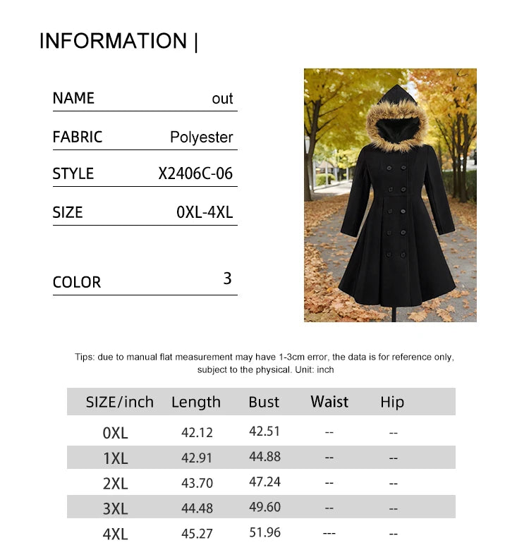 Plus Size Tweed Trench Hooded Coat