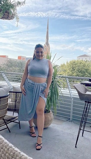 Two Piece Sleeveless Crop Top Summer Skirt